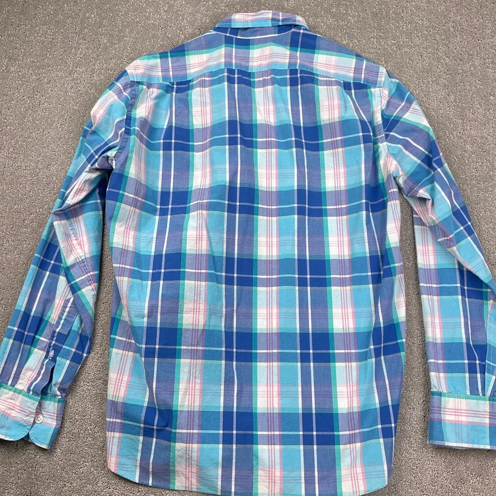 J. Crew Shirt Mens Medium Blue Plaid Flex Washed Vibrant Slim Fit‎ OCBD Stretch